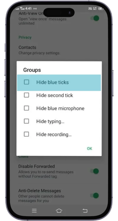 Hide Blue Ticks - GB WhatsApp