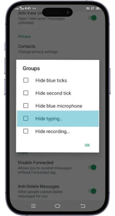 Hide Typing Status - GB WhatsApp
